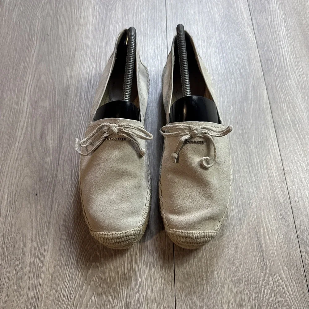 Coach Espadrilles Suede Cream Beige Rae Women's 9.5 B Platform Bow Boho Slip On